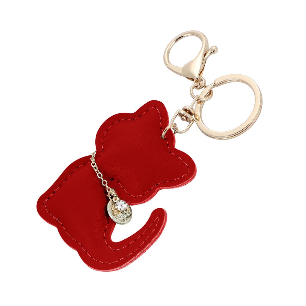 Tonecraft Cat Key Holder, Simple, Orthodox, Bag Charm, Popular, Stylish, Cute, Cat, PU Leather, Squishy, Red