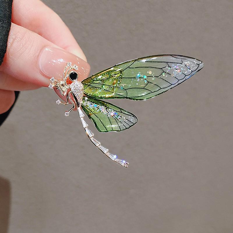 Emerald Insect & Butterfly Brooch: Exquisite Metal Tassel Dragonfly Pin