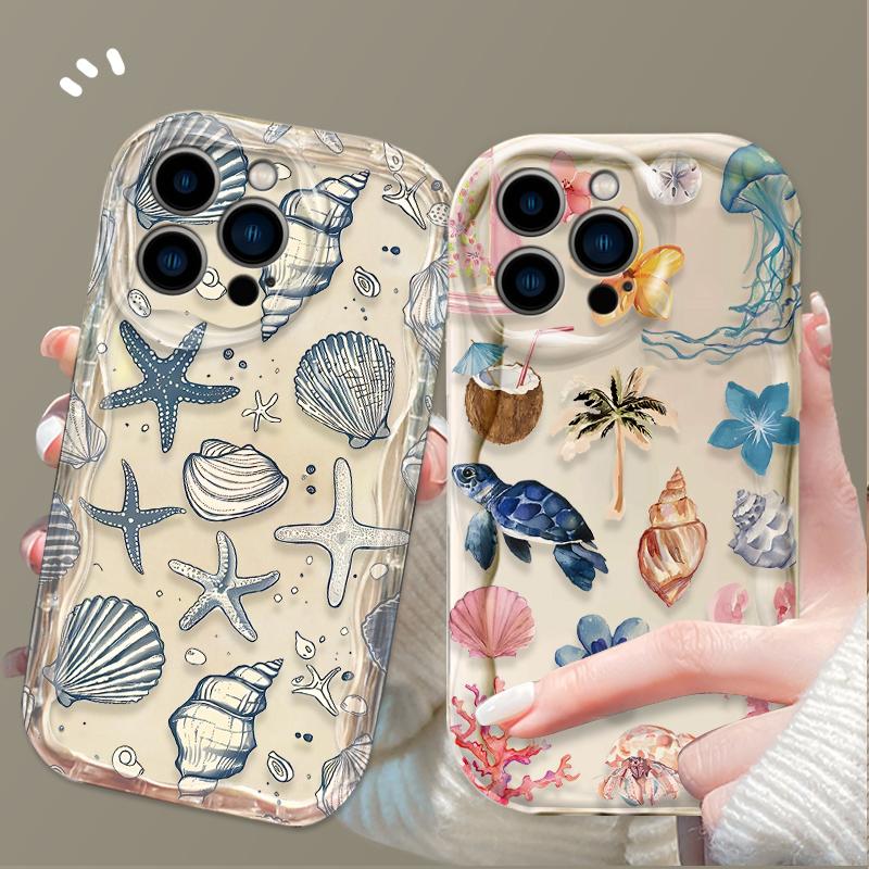 Красочный 3D чехол с волной и морскими организмами для iPhone 16 15 14 13 12 11 Pro Max X XR XS 8 7 Plus SE 2020, противоударный силиконовый чехол