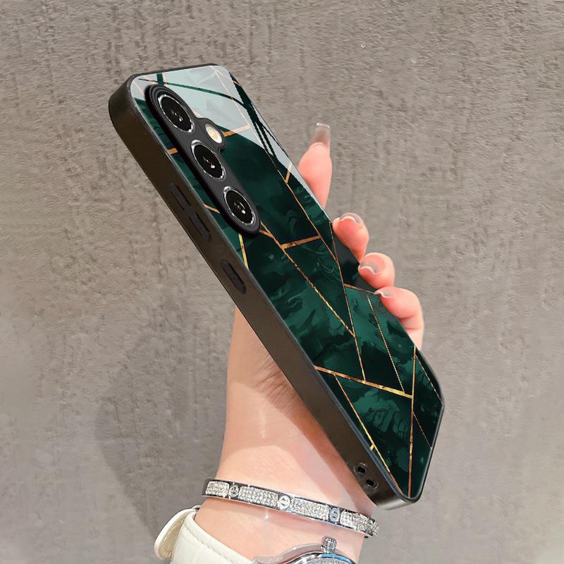Стеклянный чехол для телефона с узором под зеленый мрамор для Samsung для galaxy S26 S25 S24 S23 S22 S21 S20 FE Ultra Plus 5G противоударная задняя крышка