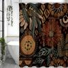 Vintage Floral Brown and Green Shower Curtain, Bathroom Decorative Shower Curtain, Waterproof Shower Curtain with Hooks