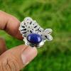 Natural Lapis Lazuli Gemstone Multi Stone Adjustable Ring 925 Silver For Girls