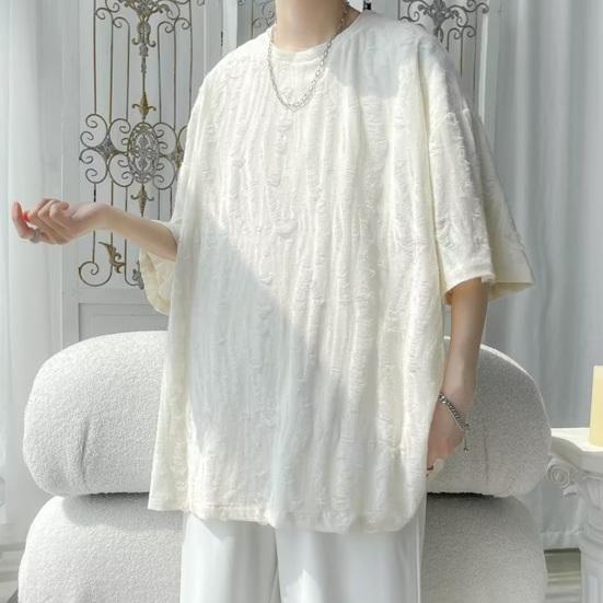 Летняя мужская футболка с рваными отверстиями, короткими рукавами и круглым вырезом, свободная ретро-пуловер в стиле High Street, однотонная, средней длины, мягкая повседневная футболка для подростков