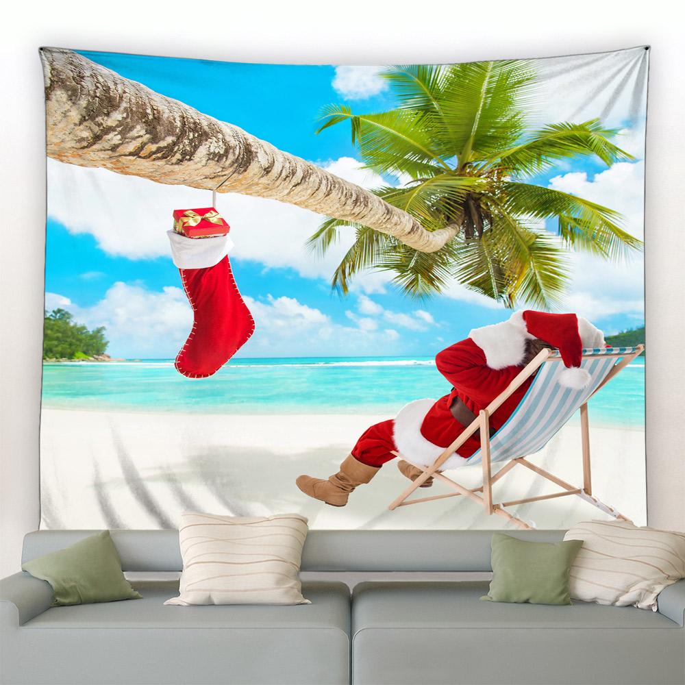Home Decor Art Wall Hanging Dorm Bedroom Living Room Christmas Tapestry Santa Christmas Tree Ball Gift Fireplace Decoration