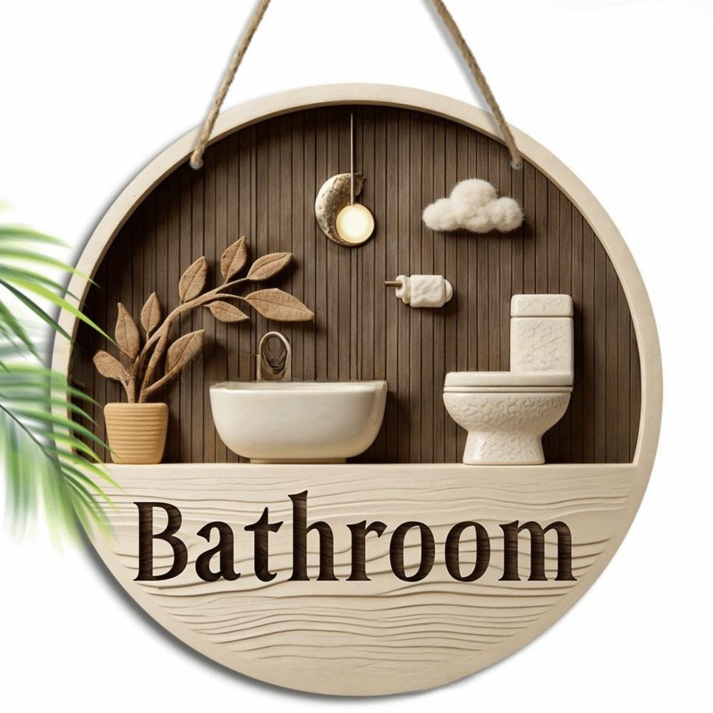 Ornament Bathroom Sign Plate 2D Flat Circle Decorative Plaque  Group Living Area