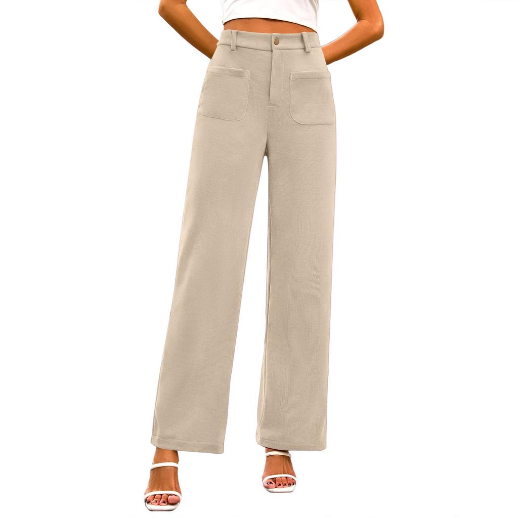 Women's Casual Wide-leg Stretch High-waisted Button-down Wide-leg Pants Working Straight-leg Pants With Pocket Pants