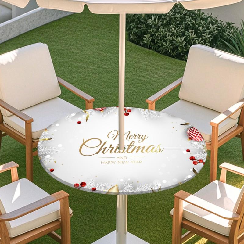 Outdoor Round Table Cover With Umbrella Hole Waterproof Patio Garden Tablecloth Elastic Hem Deck Balcony