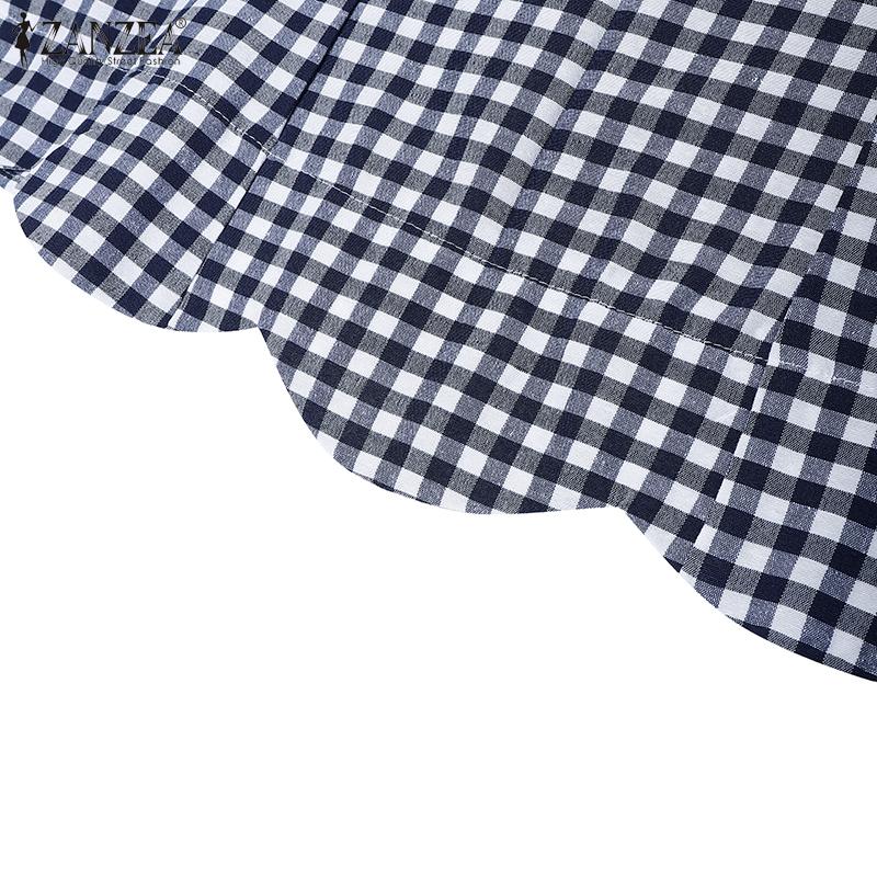 ZANZEA Женская блузка в стиле ретро с клетчатым принтом и рукавом 3/4