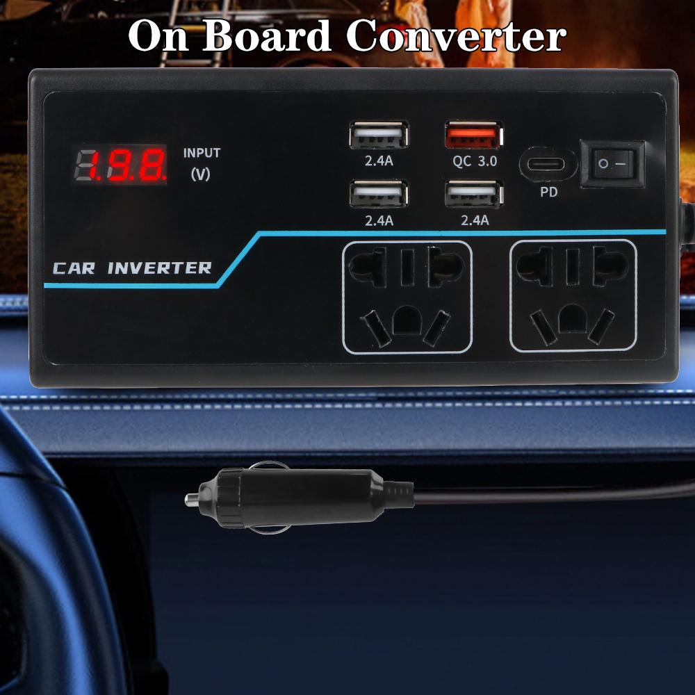 Зарядные устройства USB/PD/Type-C 200 Вт Переключатель ВКЛ/ВЫКЛ Защита от перегрузки Автомобильный инвертор Адаптер питания QC 3.0 8 портов Розетки Преобразователь постоянного тока 12 В/24 В в переменный ток 110 В/220 В