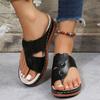 Summer Clip Toe Platform Sandals for Women Solid Color PU Leather Wedge Slippers Woman Comfortable Beach Flip Flops Plus Size 43