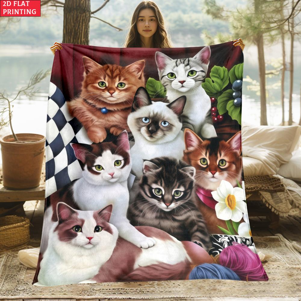 Cute Kitten Print Flannel Blanket,Soft Cat Throw Blanket for Bed Sofa,Cozy Cat Lover Gift, Aesthetic Home Decor for Kids Adults
