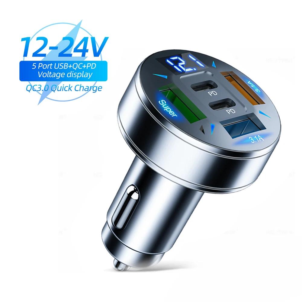 250 Вт 5 портов автомобильное зарядное устройство PD QC3.0 USB C автомобильное зарядное устройство для телефона Type C адаптер быстрой зарядки в автомобиль для iPhone Samsung Huawei Xiaomi
