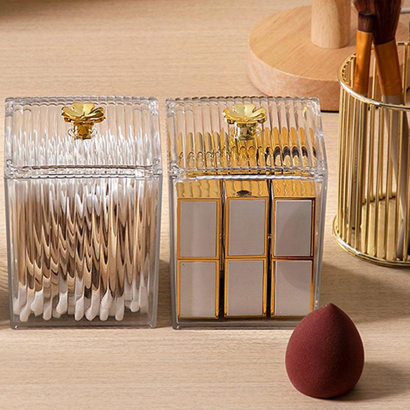 Makeup Storage Organizer Bathroom Jar Cotton Swab Storage Square Container Cosmetic Cotton Puff Storage Box