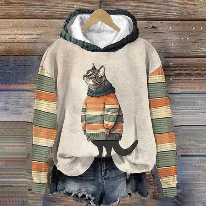 Женские толстовки с капюшоном Смешные кавайные кошки животные принтованные толстовки для мужчин Толстовки женская одежда повседневные длинные рукава унисекс пуловеры