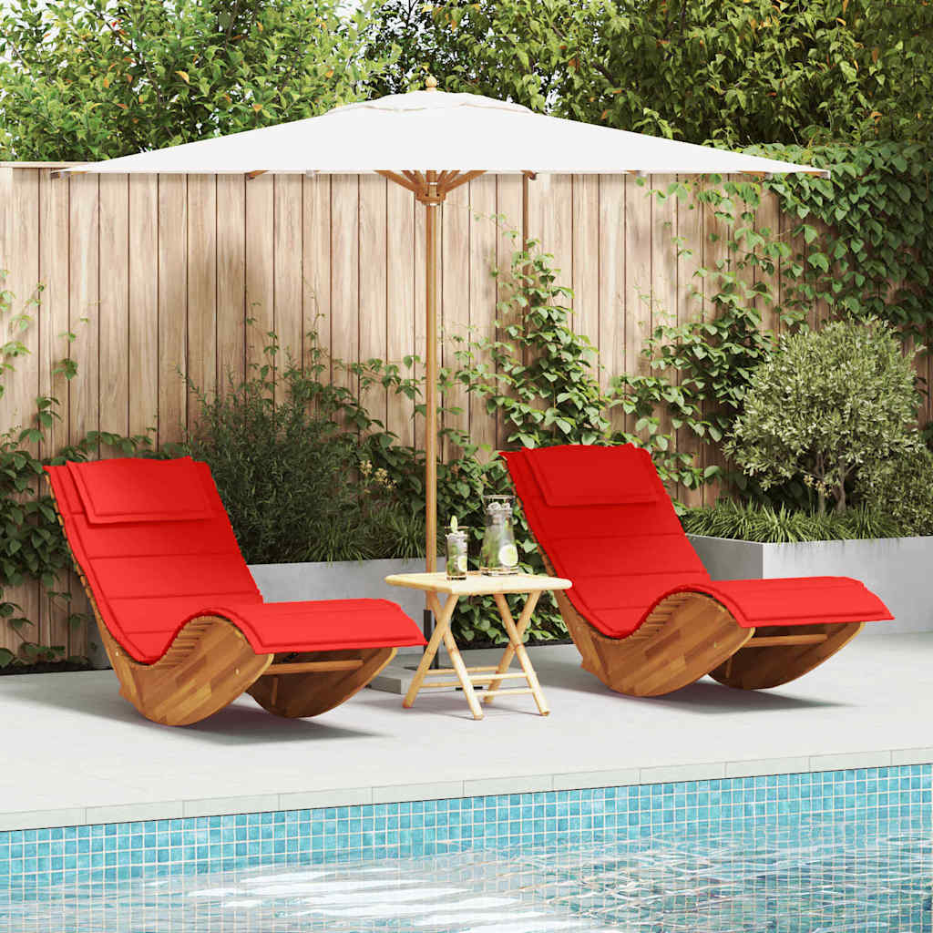 2 Person Sun Lounger with Cushions (2 pcs) Brown Solid Acacia Wood