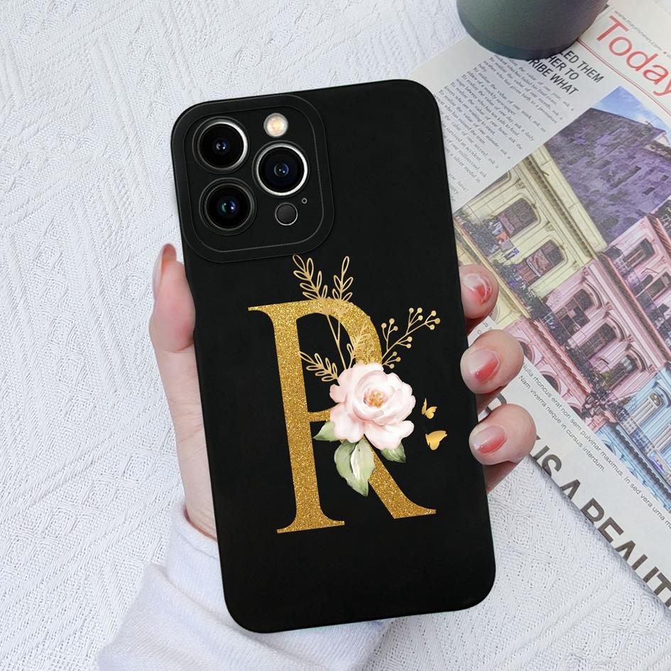 Для Apple iPhone 11 12 Pro Max 13 Mini 6 7 8 Plus чехол для телефона Роскошный цветок буквы жидкий мягкий силиконовый противоударный чехол для iPhone чехол-бампер