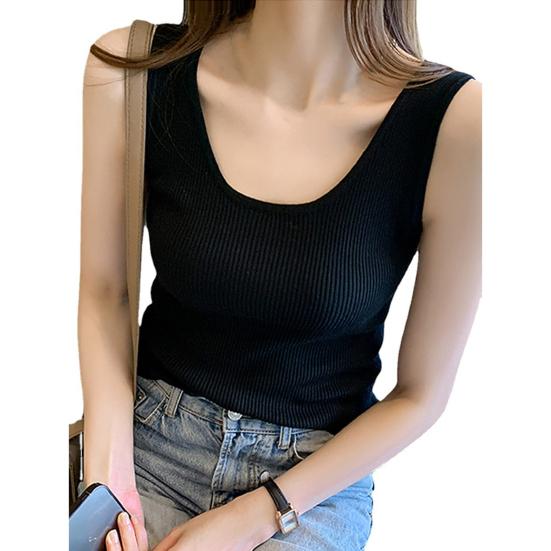 Женская майка без рукавов с круглым вырезом в рубчик, дышащая, облегающая, однотонная, летняя, женская, базовая, повседневная, майка-майка, повседневная одежда