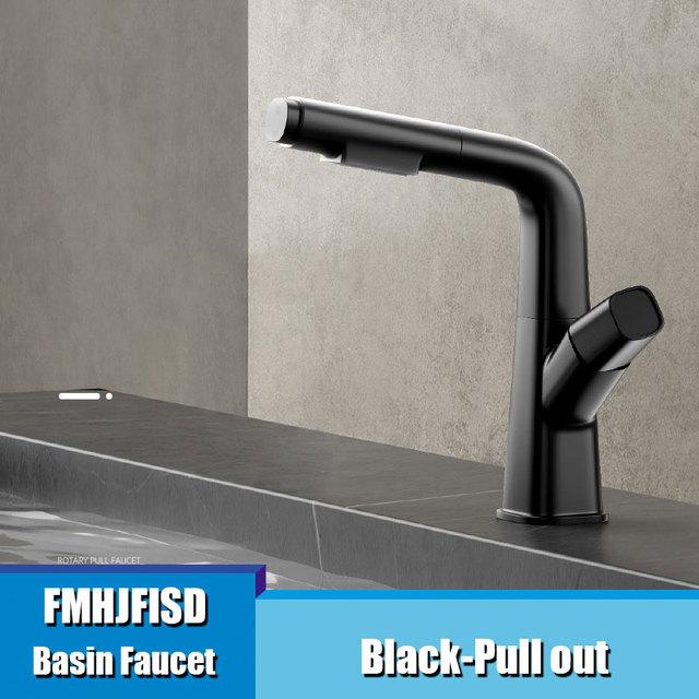 Выдвижной смеситель для раковины, подъемный латунный смеситель для ванной комнаты, смеситель для горячей и холодной воды, подъем на 360° вверх и вниз, смеситель для раковины в ванной, двойной режим