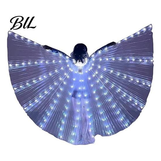 Dazzling Stage Costume Wings LED Light Up Belly Dance for Adults Kids, Glowing Halloween Performance Props Flexible Polyester with Colorful