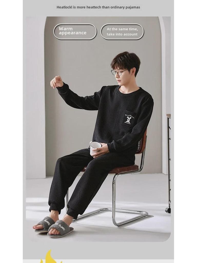 Cozy Winter Air Cotton Couple Pajamas Set: Warm Pullover Suit for Men and Women, Perfect for Home or Outdoor Wear