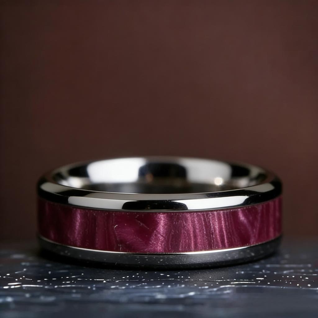 With Hawaiian Koa Wood Inlay Rings Matte Brushed Finish Fashion 8mm Black Stainless Steel Rings for Men Wedding Jewelry