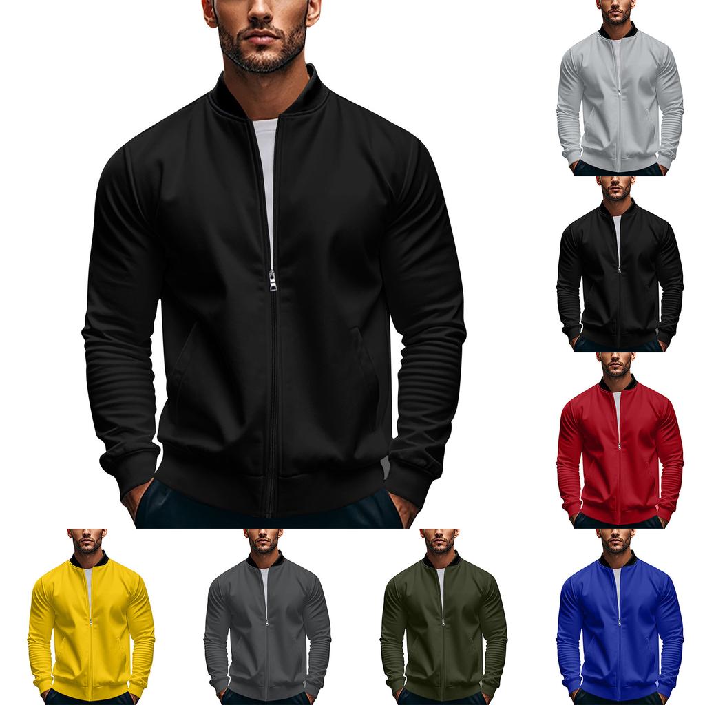 Men's Lapel Jacket Solid Casual Zipper Pocket Coat