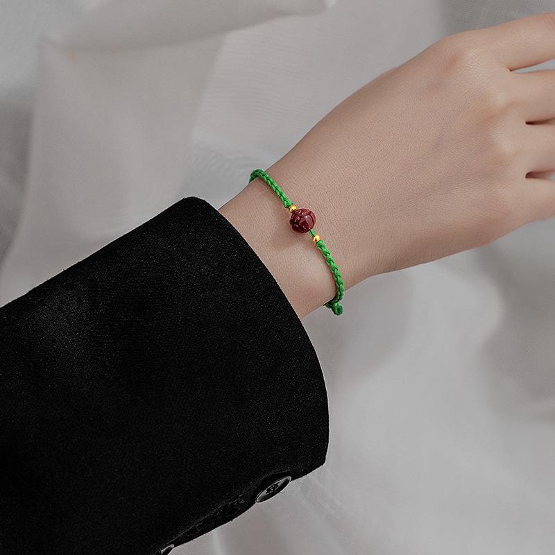 S925 Silver Single Lotus Purple Gold Sand Bracelet Women's Red String Beads New Year Transport Lucky Bracelet New