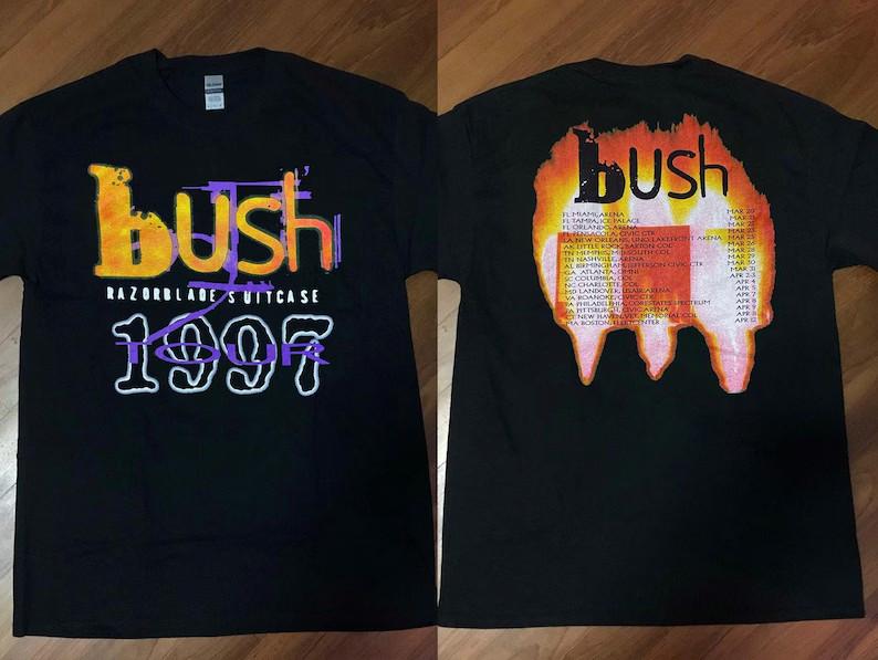 Куст #039;Чемодан Лезвие#039; Футболка Тур 1997 Футболка Группа Bush 1997 Унисекс Футболка