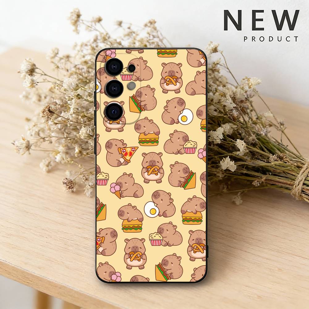 Cute C-Capybara Phone Case For Samsung S26,25,24,23,22,30,21,10,9,Ultra,Plus,Lite Black Soft Case