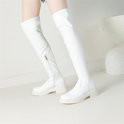 FOREADA Женские ботфорты до бедра с круглым носком, на толстом среднем каблуке, на молнии, на платформе, длинные сапоги, женская модная обувь, зимние, белые, черные, 40