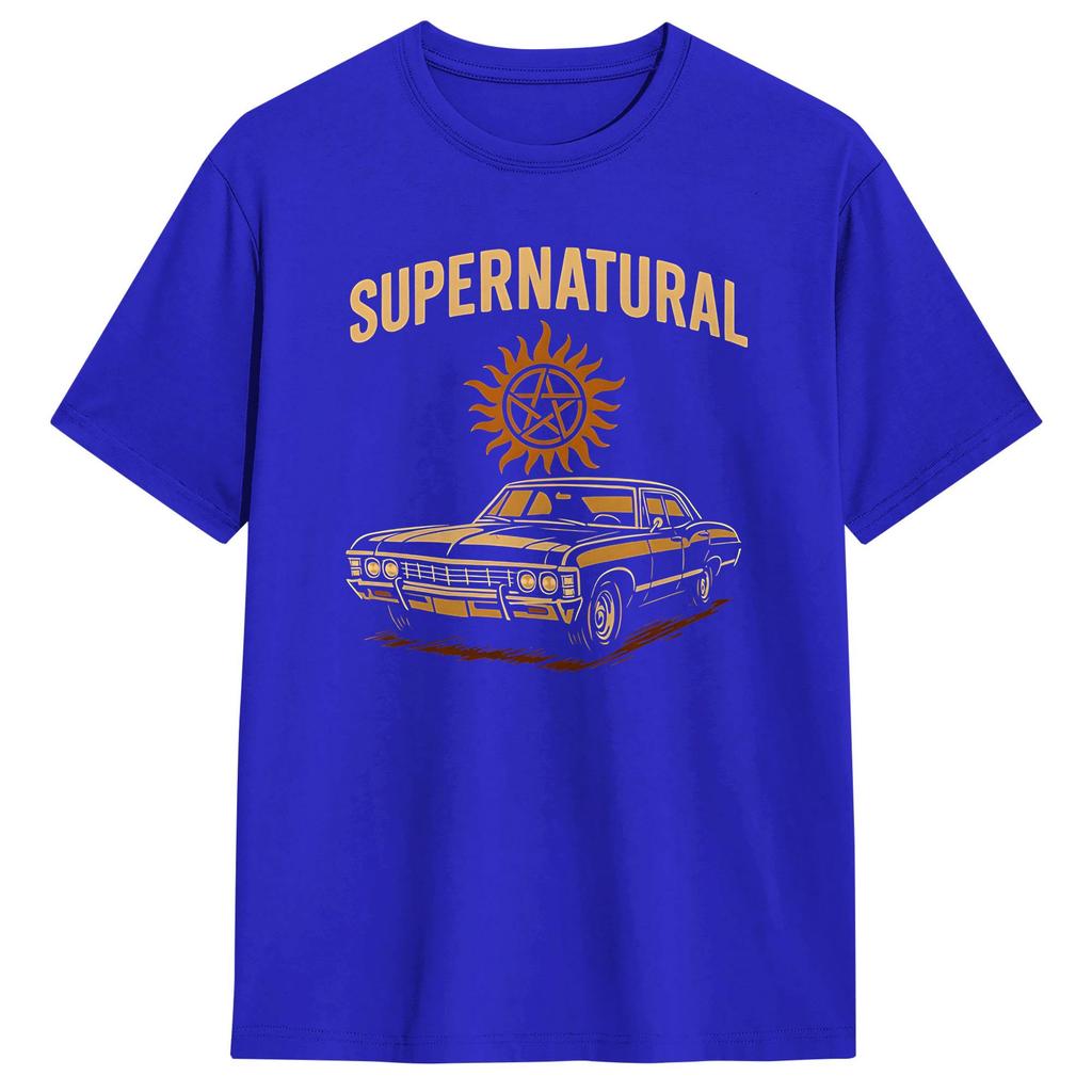 Футболка Impala Supernatural115 Ручная кладь В стиле Винчестеров Унисекс Хлопок Уникальные Футболки Круглый вырез Короткий рукав Одежда Подарок