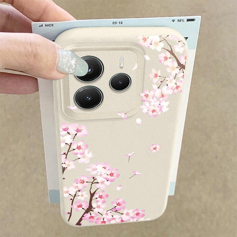 Чехол с цветочным узором из розовых цветков персика для Xiaomi 14T 13T 11T Pro Funda Redmi Note 14 13 12 11 Pro 5G 4G Силиконовая крышка с текстурой кожи