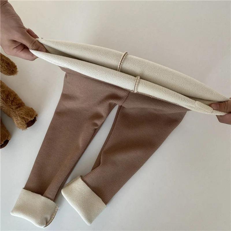 Winter Kids Clothes Thicken Girls Leggings Solid Fur Boys Tights Children Pants