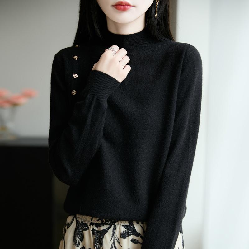 DAFIFY Women's Fashion Casual Fall Winter Solid Color Print Long Sleeve Half Turtleneck Sweaters