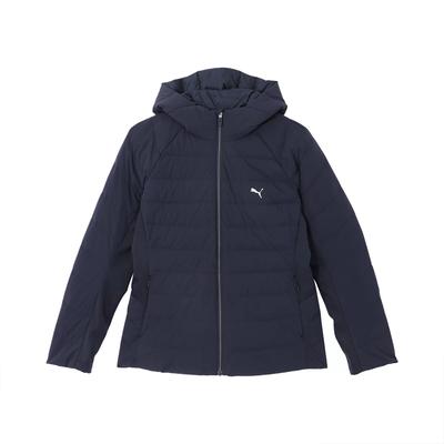 Теплая повседневная удобная куртка-пуховик с капюшоном на гусином пуху женская куртка темно-синего цвета 527168-75