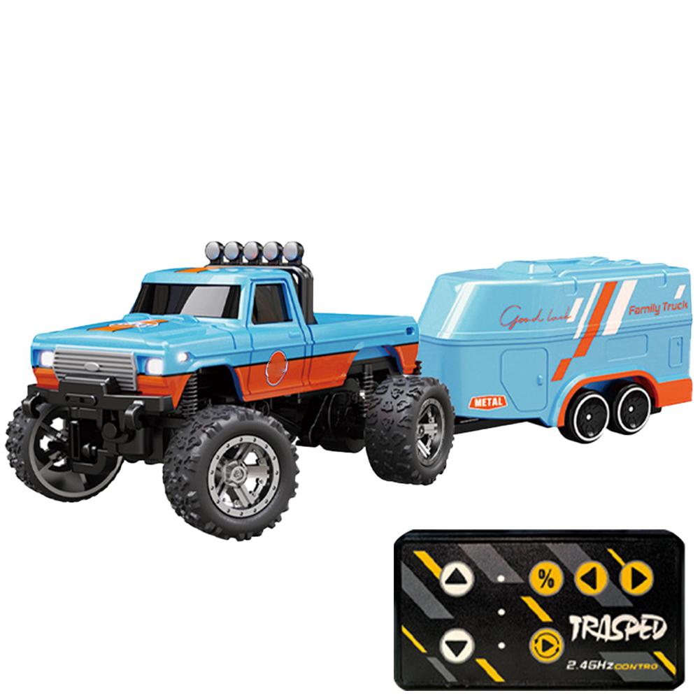 Mini RC Monster Truck with Lights & Trailer Mini Off-Road Climbing Car 2.4Ghz Remote Control USB-C Rechargeable for Kids Gifts