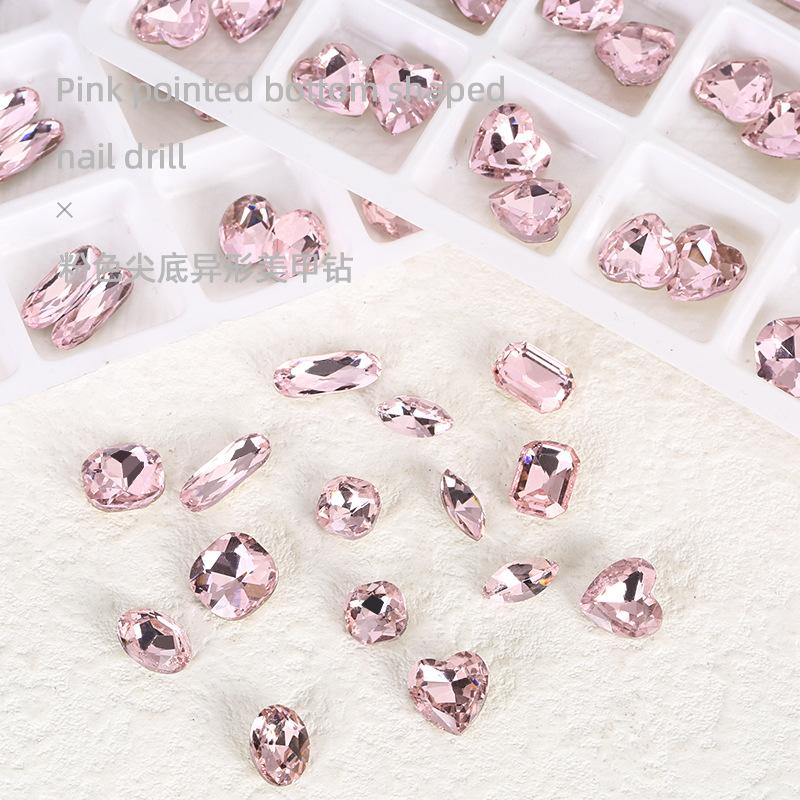 Xiaohongshu Nail Art Diamond, большая упаковка из 500 розовых заостренных нижних бриллиантов в форме капли воды, овальных бриллиантов K9 особой формы