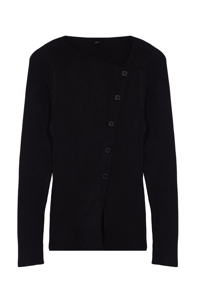 Женский свитер в элегантном стиле, черный трикотаж из пряжи премиум-класса на пуговицах, свитер из специальной пряжи