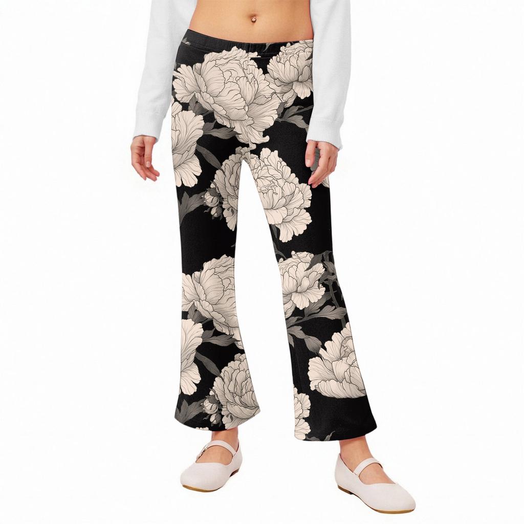 Girls' Flared Leggings - Printed Bell Bottom Pants