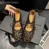 Fashion Leopard Square Toe Women Flat Sandals Marie Janes Shoes Woman Summer 2025 Trend Elegant Dress Comfort Soft Leather Zapatillas