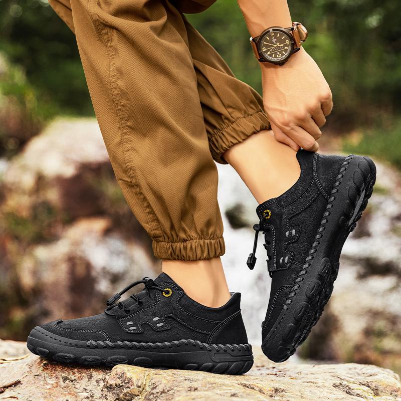 Модная дорожная мужская обувь для кемпинга, ручная строчка, кожа, стильные мужские кроссовки, удобная повседневная обувь, нескользящая, для отдыха, ходьбы, пешего туризма