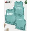 ThinkHappy Text combination gift print pattern round neck3Pack of sleeveless vests for women in spring, summer, and autumn