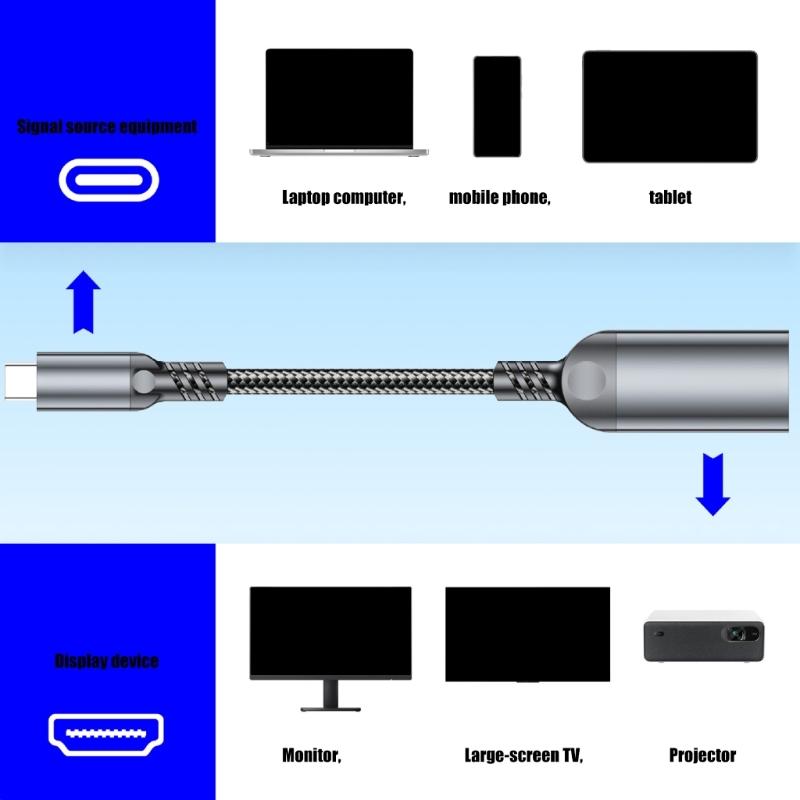 Type C To HDTV-compatible Converter Cable 4096x2160 60Hz/30hz 4K Output For USB C Laptops And Displays
