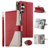For Samsung Galaxy S24 FE Case Zipper Wallet Color Splicing Leather Flip Phone Cover with Straps