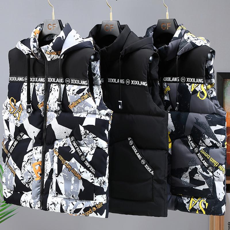 S-8XL плюс размеры Мужская куртка без рукавов Зимняя повседневная жилетка без рукавов с хлопковой подкладкой и капюшоном Мужской теплый камуфляжный жилет