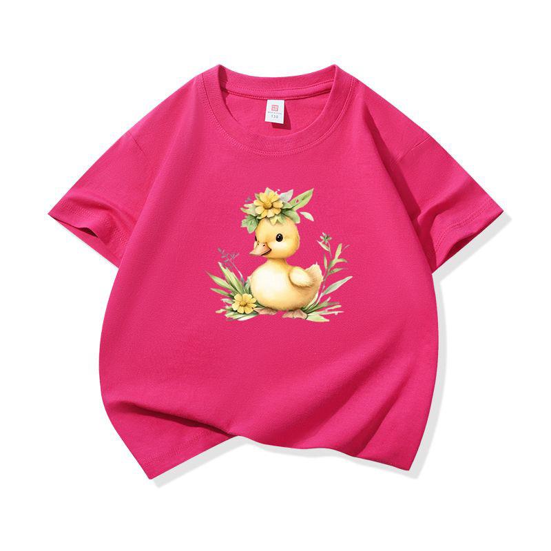 Duck And Flowers Graphic Tee Kids 100 Cotton Crew Neck Muticolor T Shirt Short Sleeve Breathable Tops For Boys Girls Children