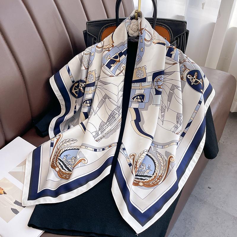Luxury Brand Printed Hijab Scarf Elegant Thin Smooth Satin Shawl Summer Windproof Sunscreen Square Scarf For Women