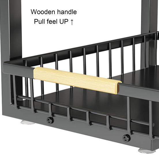 Стеллаж для хранения под шкафом с двумя выдвижными лотками, регулируемая высота, металлический выдвижной органайзер для ванной комнаты и кухни с ручкой