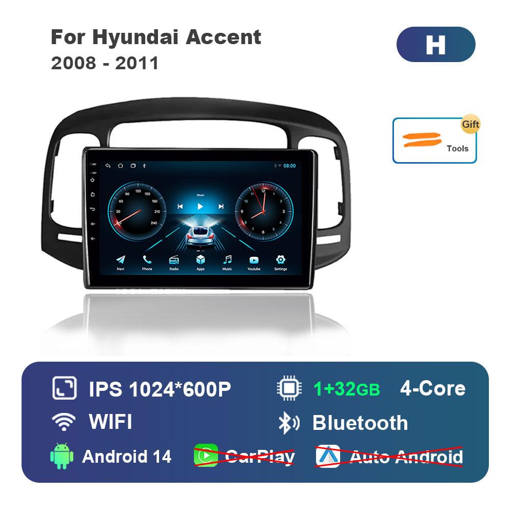 Автомобильный радиоприемник, мультимедийный проигрыватель для Hyundai Accent 2008 - 2011, система Android 14, GPS-навигация, HD-экран, WiFi, Bluetooth, головное устройство