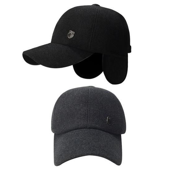 Men Winter Baseball Hat Long Brim Solid Color Windproof Cold Resistant Ear Protection With Earflap Cold Weather Father Outdoor Cap